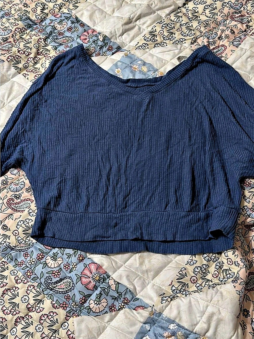 Textured Ribbed Dolman Crop Top Blue Crop Top Like New